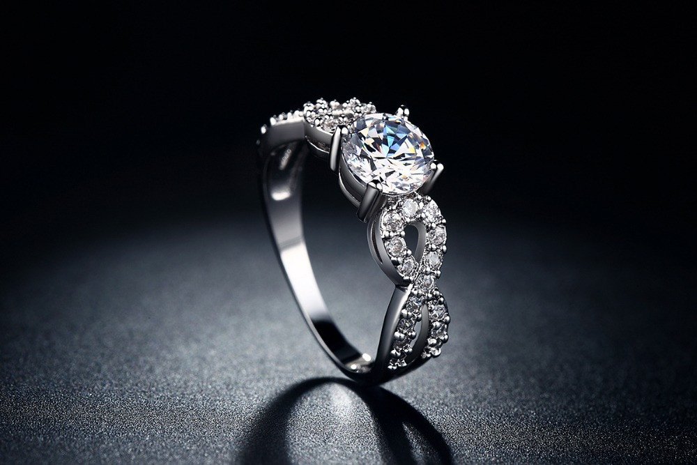 Women White Gold Plated CZ Diamond Ring